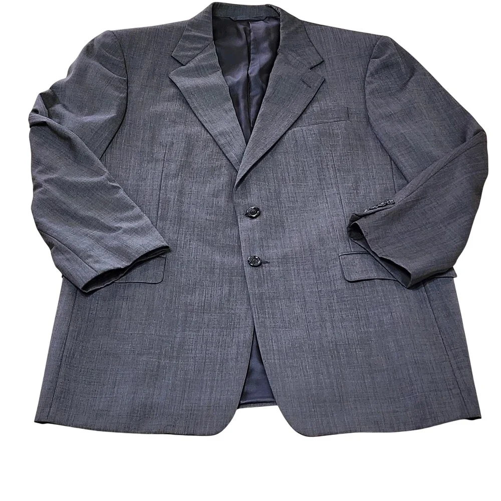 Suit Jacket Mens Large Gray Wool Two Button Boardroom Classic Fit Made In USA